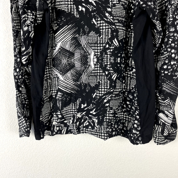 Yigal Azrouel Cold Shoulder Silk Top Womens 6 Black Blouse Printed Long Sleeve - Picture 11 of 13